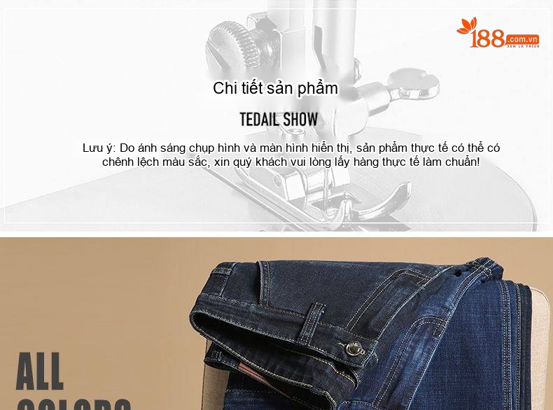 Quần Jeans Dài Nam Ống Đứng Co Giãn Thoải Mái Màu Xanh Dương Đậm chi tiết 23