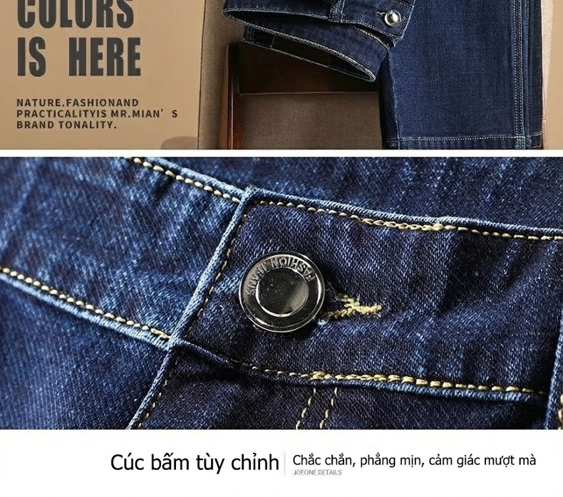Quần Jeans Dài Nam Ống Đứng Co Giãn Thoải Mái Màu Xanh Dương Đậm chi tiết 24
