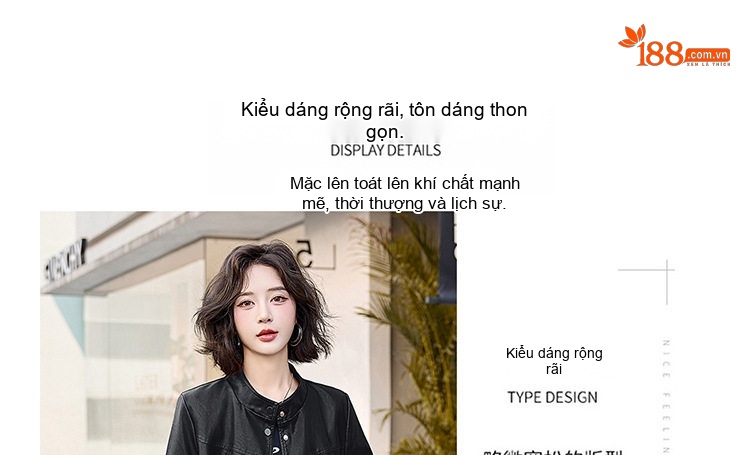 Áo Khoác Bomber Nữ Da PU Dáng Ngắn Thời Trang Màu Đen, Đỏ Rượu chi tiết 17