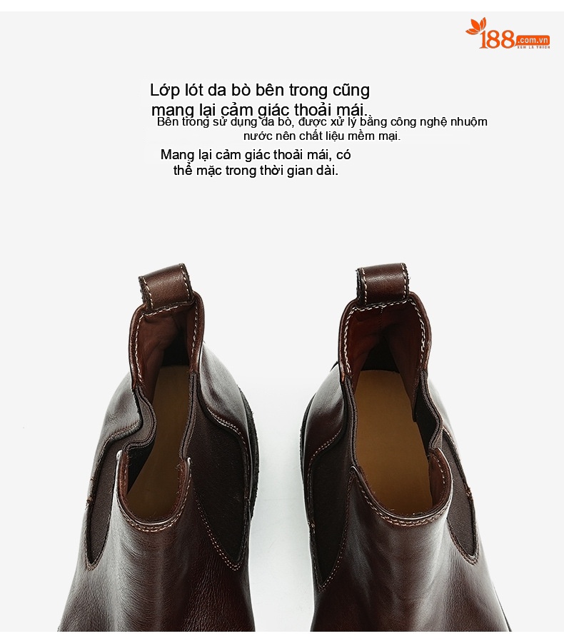 Boot Chelsea Nam Da Mờ Cao Cổ Chiều Cao Đế Khoảng 3cm Màu Đen, Nâu chi tiết 23