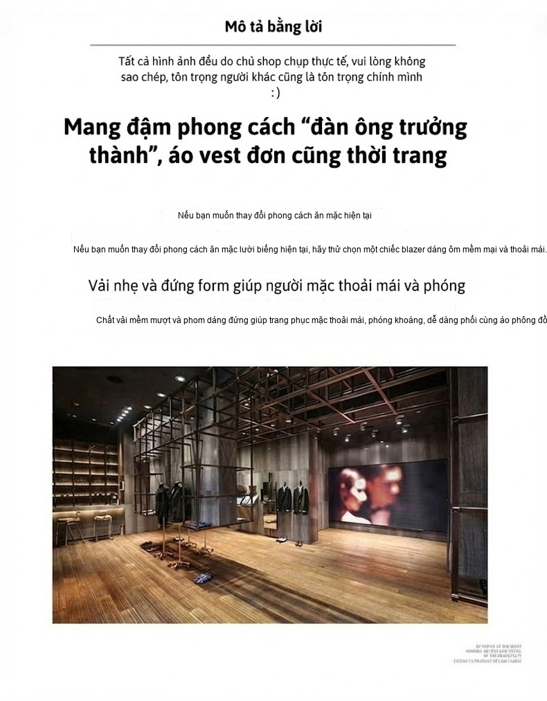 Áo Vest/Blazer Nam Dáng Ôm Vừa Vặn Chống Nhăn Màu Xanh Navy chi tiết 1