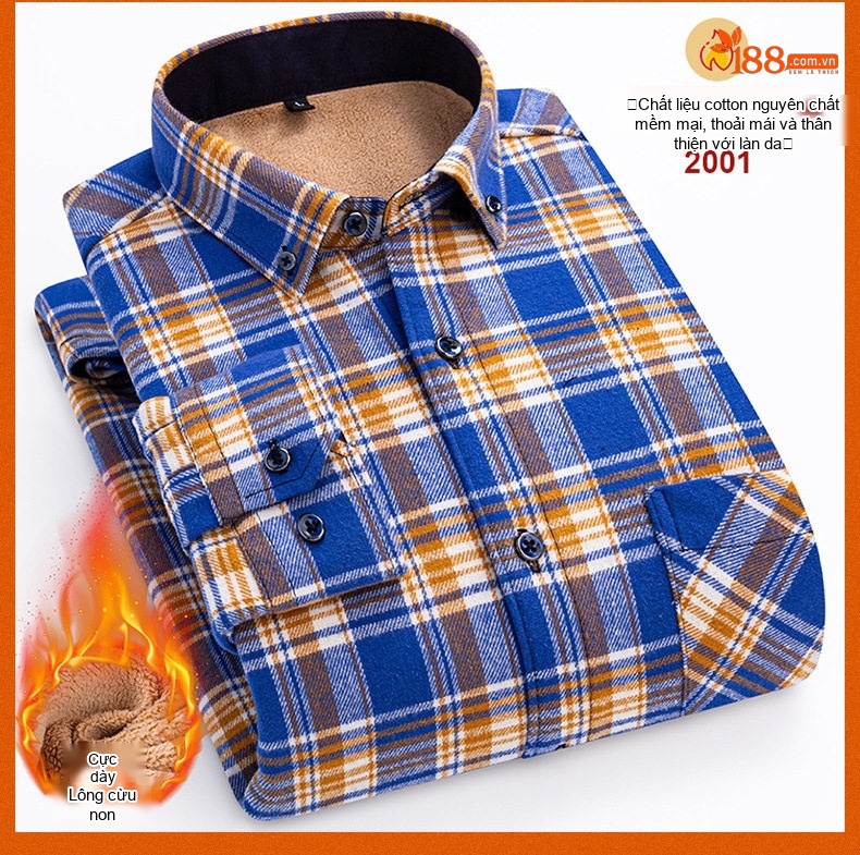 Áo Sơ Mi Nam Ca Rô Lông Cừu Non Cotton Dày Dặn Giữ Ấm Màu Đen, Đỏ, Xanh Dương, Xanh Lá... chi tiết 29