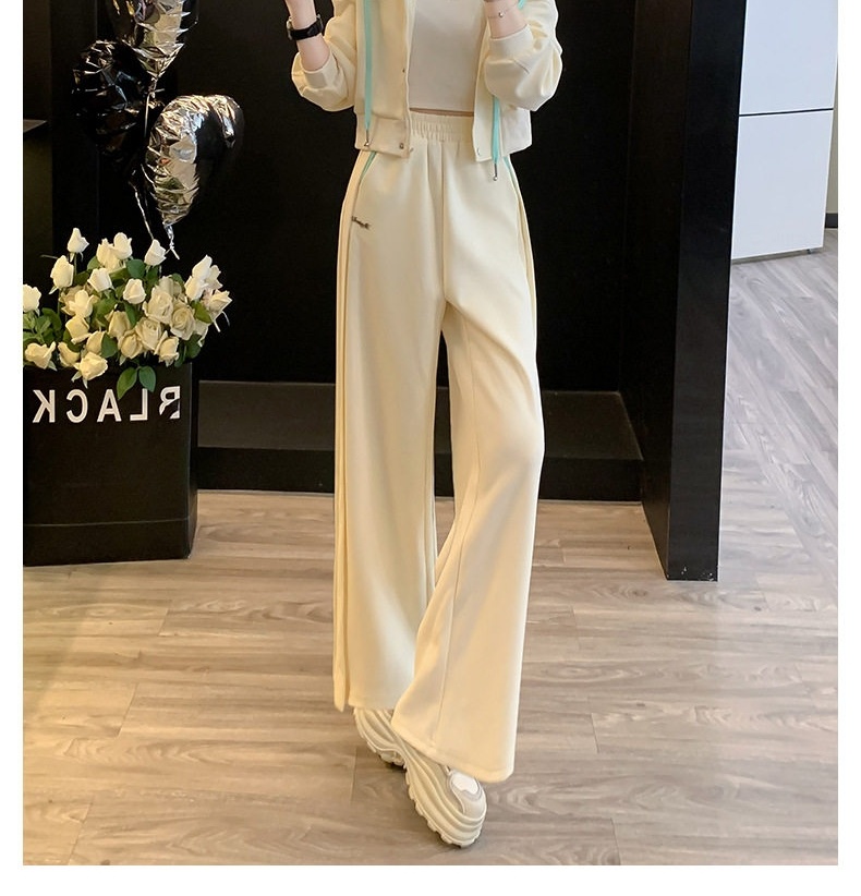 Bộ Quần Áo Thể Thao Nữ Áo Khoác Quần Ống Rộng Phong Cách Trẻ Trung Màu Kem, Xanh chi tiết 14