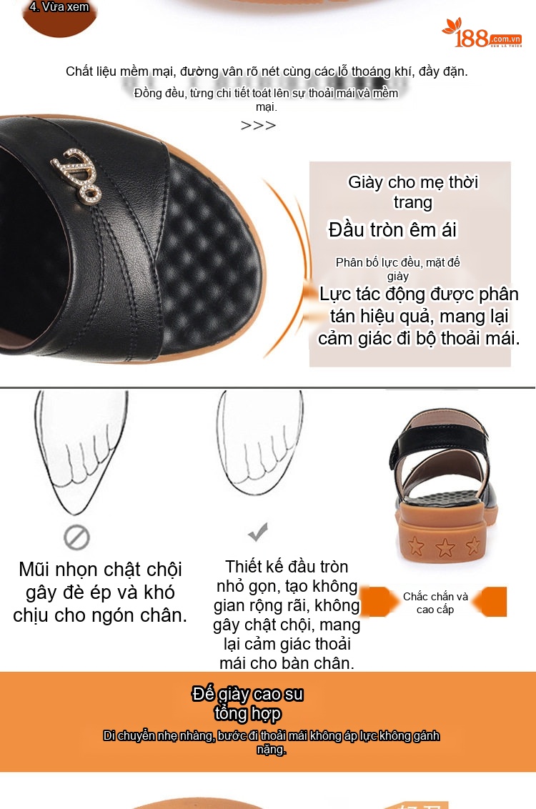 Dép Sandal Nữ Quai Chữ X Da Mềm Đế Cao 3cm - 4cm Màu Kem, Đen, Xám chi tiết 5