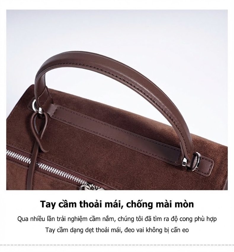 Túi Xách Nữ Hai Tầng Da Mờ Đeo Vai, Đeo Chéo Phong Cách Thời Trang Màu Nâu Mocha chi tiết 15