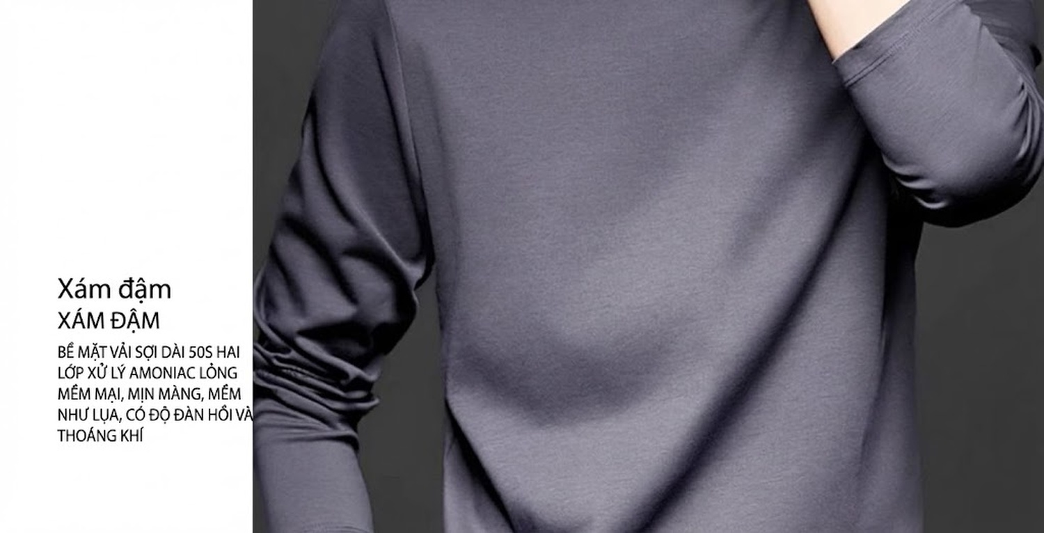 Áo Thun Dài Tay Nam Cotton Lụa Mềm Mại Form Rộng Màu Xanh Navy, Xám, Đen, Nâu chi tiết 20