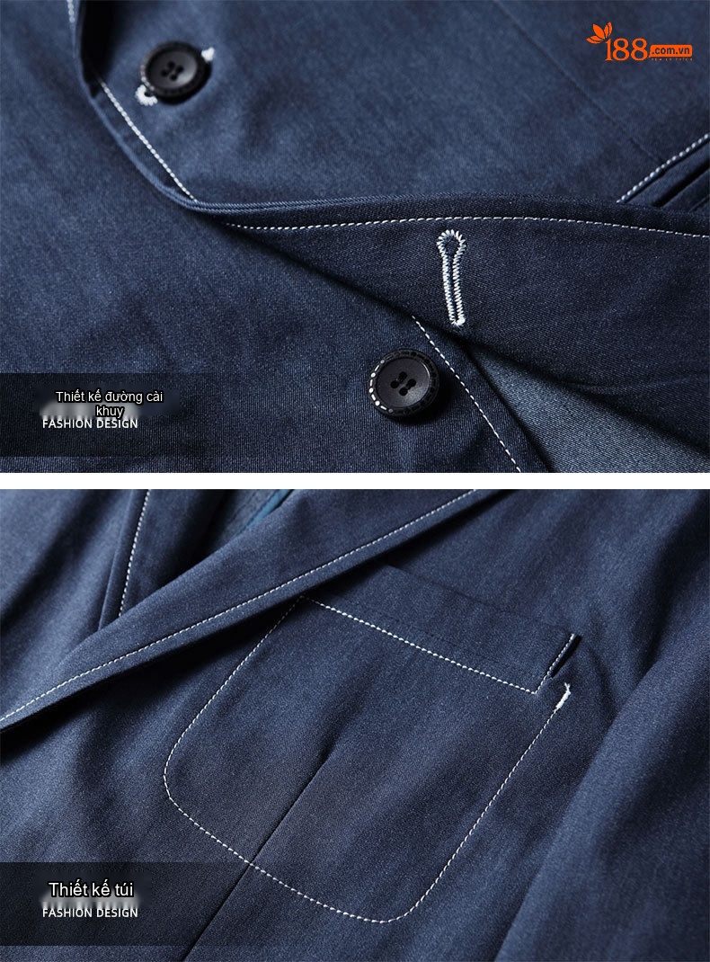 Áo Vest Blazer Nam Vải Denim Màu Xanh Jean Phong Cách Casual chi tiết 12