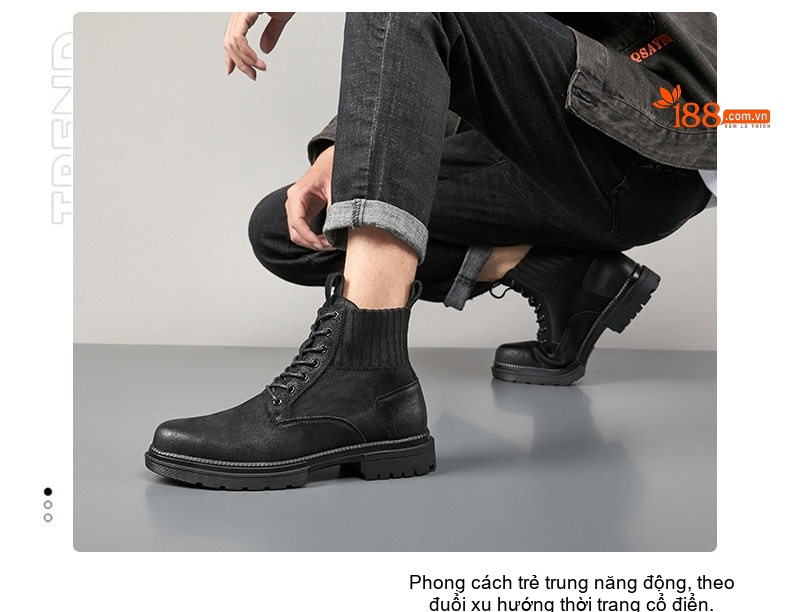 Giày Boot Martin Nam Cổ Cao Phong Cách Anh Quốc Đế Dày chi tiết 8