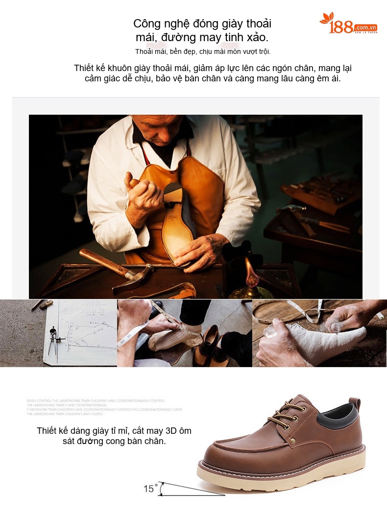 Giày Martens Nam Cổ Thấp Da Mờ Giày Tây Buộc Dây Chiều Cao Đế Khoảng 3cm Màu Nâu, Đen chi tiết 5