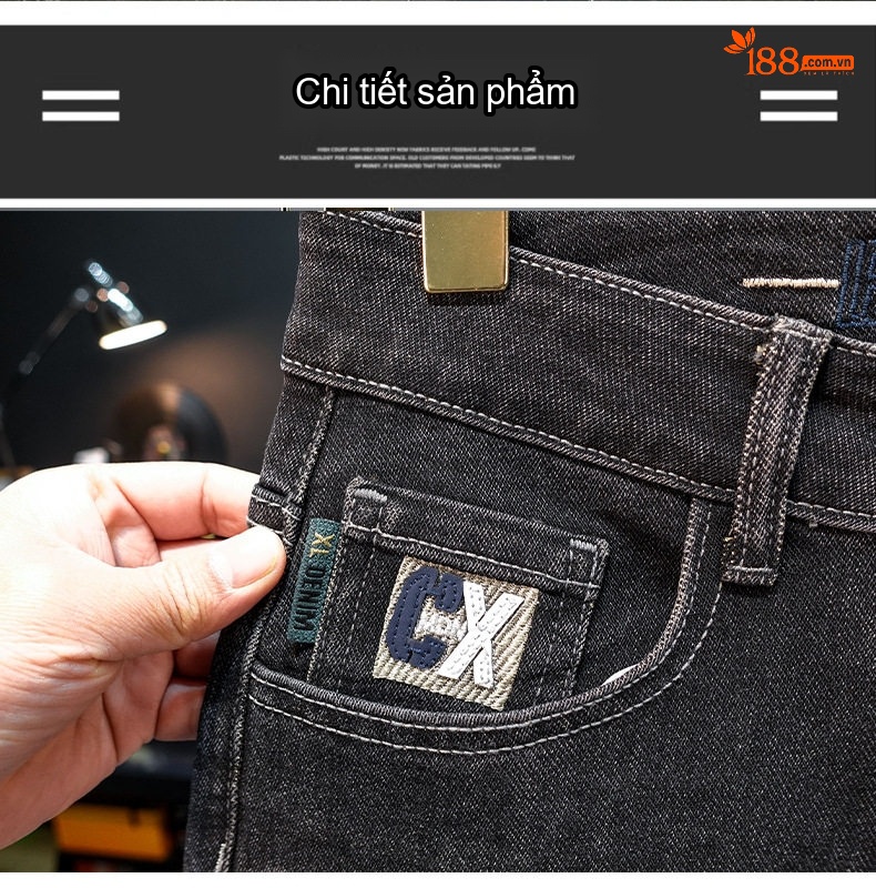 Quần Jean Nam Ống Đứng Co Giãn Thoải Mái Màu Đen Khói chi tiết 15
