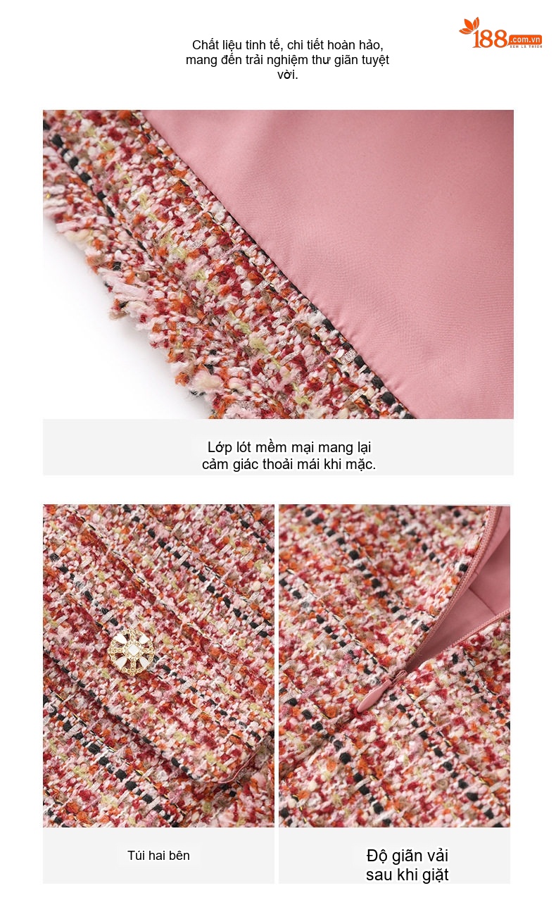Váy Tiểu Thư Cổ Tròn Dáng Ôm Chất Liệu Thô Hoa Màu Xanh Lam, Hồng, Đỏ, Trắng... chi tiết 11