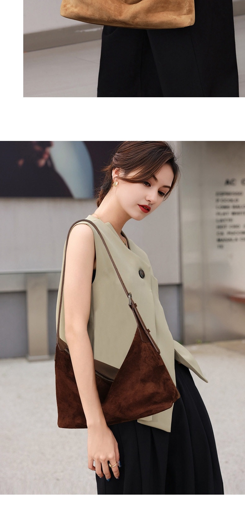 Túi Hobo Nữ Da Bò Thuộc Thực Vật, Túi Đeo Vai, Túi Kẹp Nách Phong Cách Cổ Điển Màu Nâu, Đen, Be chi tiết 23