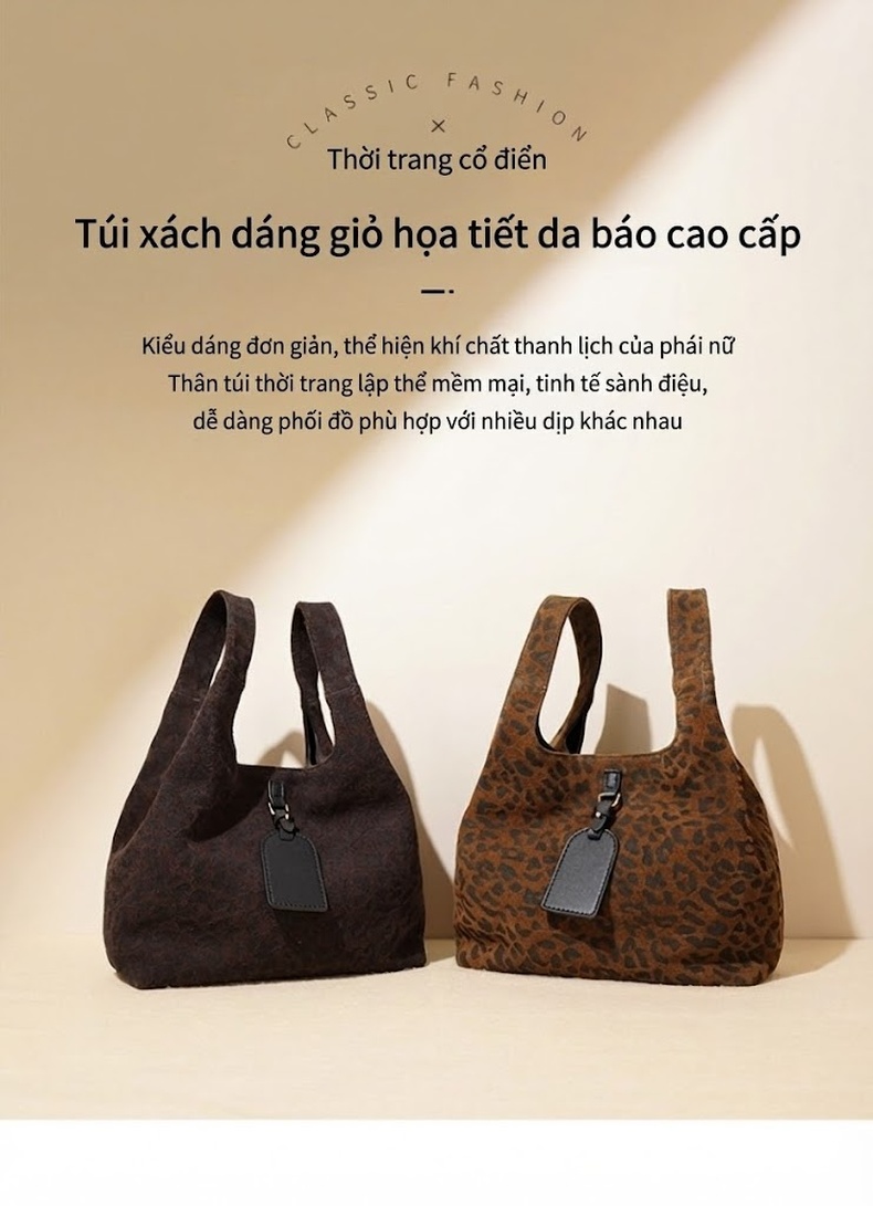 Túi Xách Nữ Da Mờ Họa Tiết Da Báo Đeo Vai Phong Cách Retro chi tiết 1