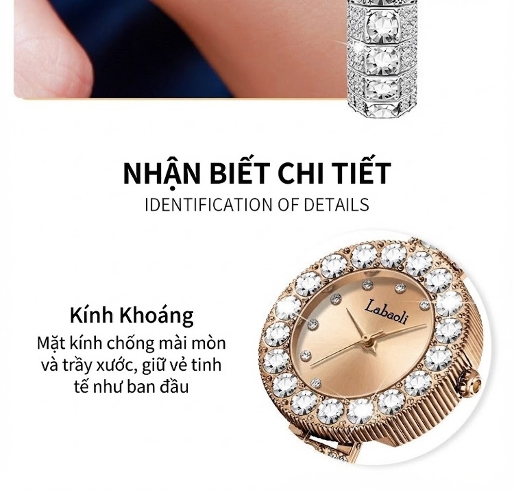 Đồng Hồ Nữ Đính Đá Quartz Mặt Tròn Phong Cách Retro Màu Đỏ, Vàng, Bạc chi tiết 11