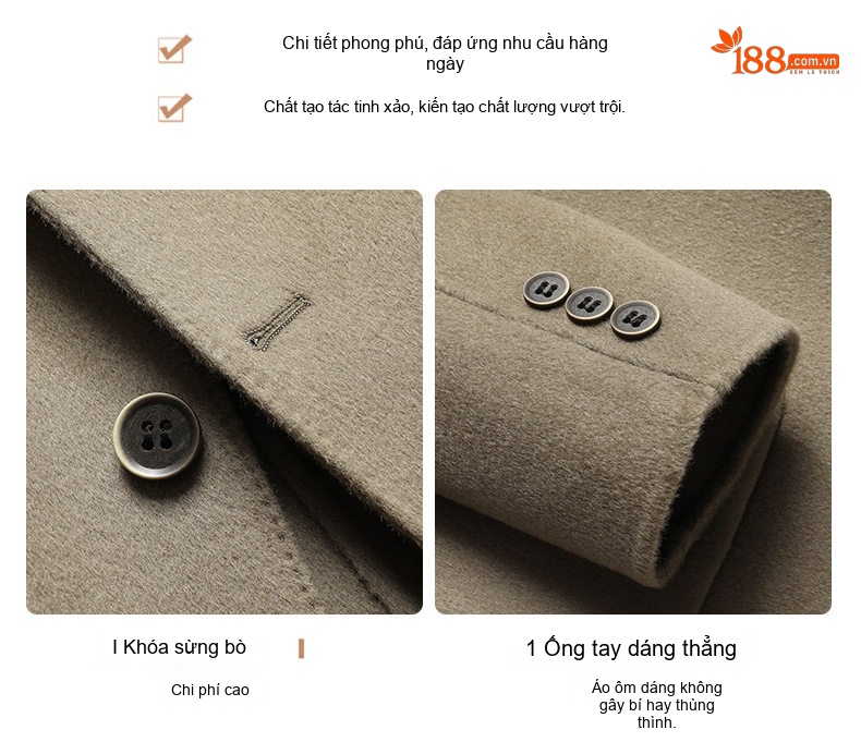 Áo Vest Nam 100% Lông Cừu Thu Đông Dáng Ôm Màu Nâu, Xám, Xanh Navy, Đen chi tiết 9