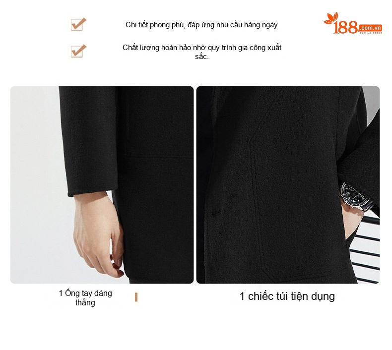 Áo Khoác Dạ Nam 100% Lông Cừu Dáng Dài Vừa Phong Cách Business Màu Xanh Navy, Xám, Nâu, Nâu Đậm... chi tiết 8