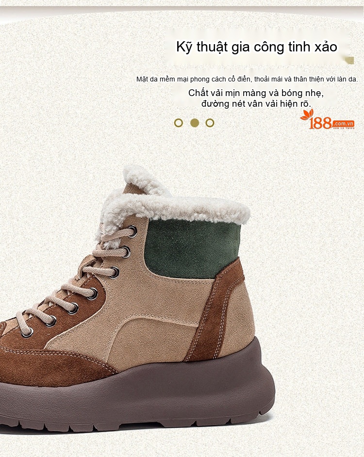 Boot Nữ Cổ Lông Đế Dày Phối Màu Chiều Cao Đế Khoảng 5cm Màu Nâu, Be, Xanh Lá chi tiết 4