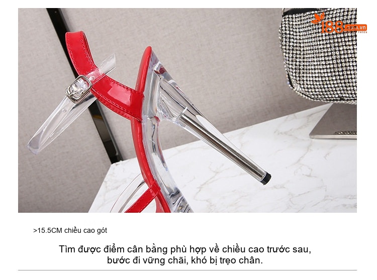 Giày Sandal Cao Gót Nữ Quai Trong Suốt Da Bóng Gót Cao 13cm - 15cm Màu Đen, Đỏ, Vàng, Trắng... chi tiết 6