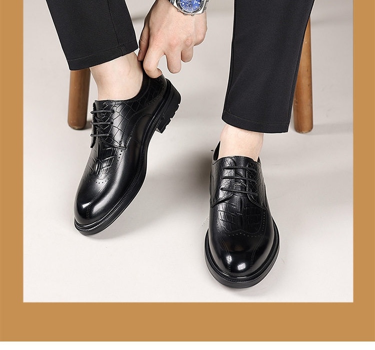 Giày Tây Buộc Dây Nam Da Bò, Kiểu dáng Brogue, Chiều Cao Đế Khoảng 3cm Màu Nâu, Đen chi tiết 3