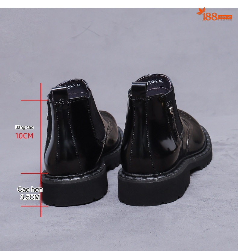 Giày Chelsea Boots Nam Da Bóng Đế Cao Chiều Cao Đế Khoảng 4cm Màu Đen, Nâu chi tiết 18