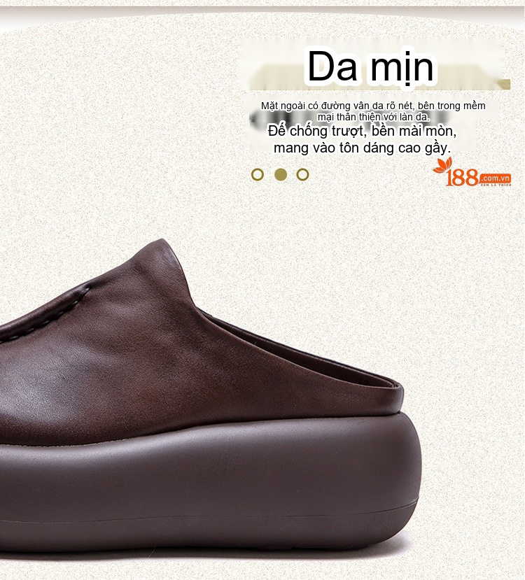 Dép Sục Nữ Da Bóng Đế Xuồng Chiều Cao Đế Khoảng 5cm Màu Đen, Nâu chi tiết 4