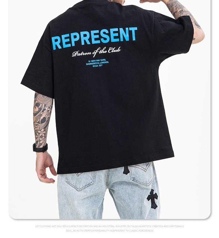 Áo Thun Tay Ngắn Nam In Chữ FG Represent Phong Cách Streetwear Màu Đen, Trắng chi tiết 2