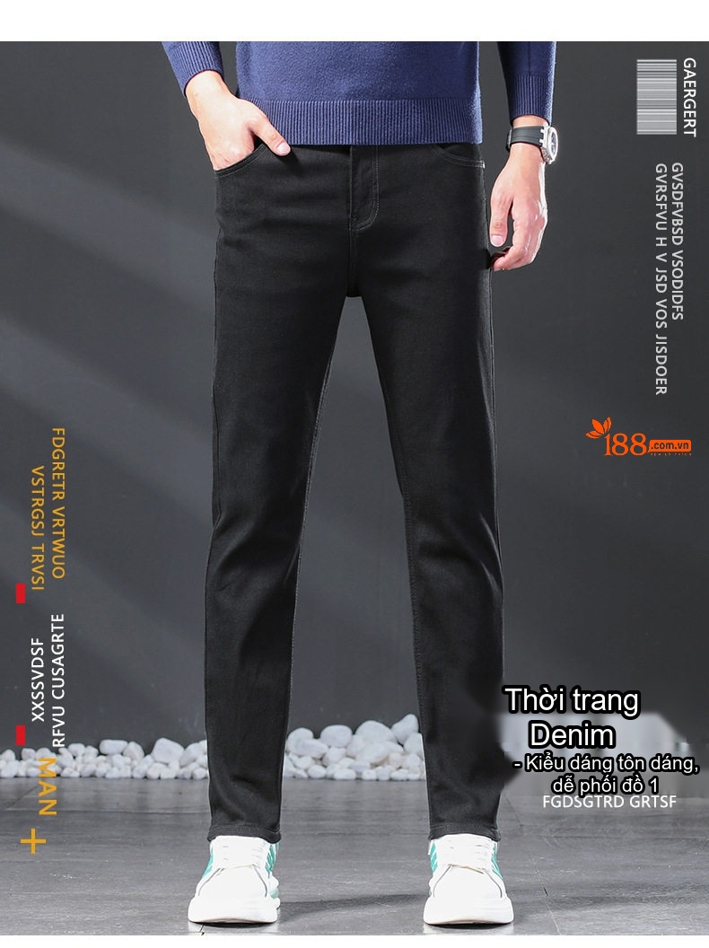 Quần Jean Dài Nam Cotton Co Giãn Dáng Ôm Màu Trắng, Đen chi tiết 14