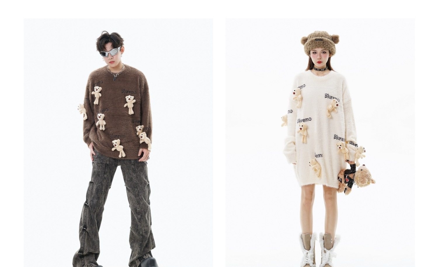 Áo Sweater Nữ Dệt Kim Hình Gấu Hoạt Hình Thêu Chữ Phong Cách Trẻ Trung Màu Đen, Nâu, Hồng, Trắng... chi tiết 25