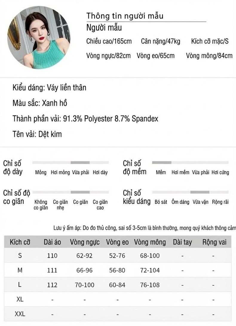 Váy liền thân Nữ Dáng Ôm Body Hở Vai Không Tay Dáng Dài Màu Xanh chi tiết 2