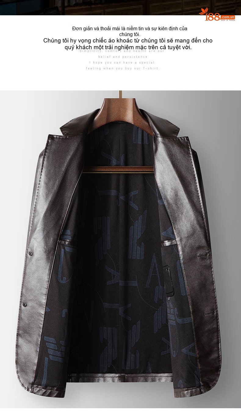 Áo Blazer Nam Da PU Phong Cách Lịch Lãm Màu Đen, Nâu chi tiết 3