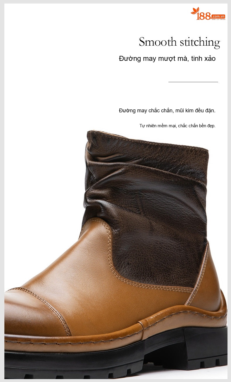 Chelsea Boots Nam Da Bò Cổ Cao Phong Cách Anh Quốc Đế Dày Chiều Cao Đế Khoảng 4cm Màu Đen, Nâu chi tiết 10