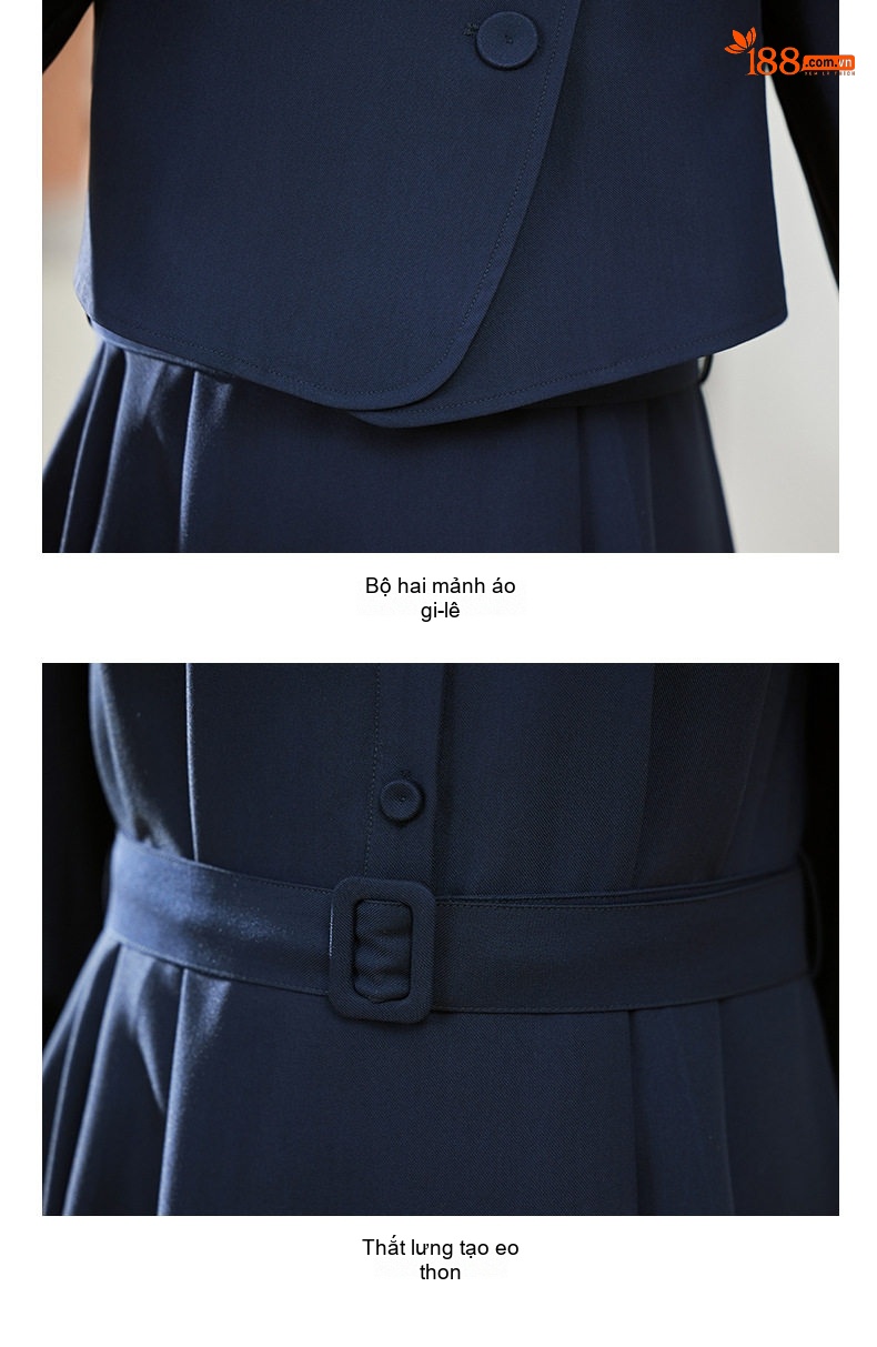 Váy Bộ Nữ Áo Vest Tay Dài Thanh Lịch Phong Cách Hàn Quốc Màu Nâu, Xanh Navy chi tiết 36