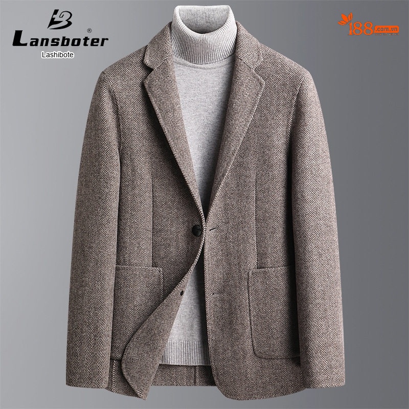 Áo Vest Nam Hai Mặt Thu Đông Thủ Công Lông Cừu Họa Tiết Xương Cá Size Lớn Màu Xám, Nâu