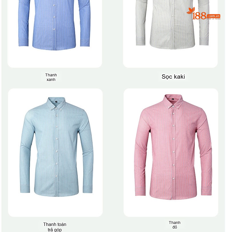 Áo Sơ Mi Dài Tay Nam Cotton Kẻ Sọc Kiểu Dáng Ôm Vừa Màu Xanh, Hồng, Xám chi tiết 7