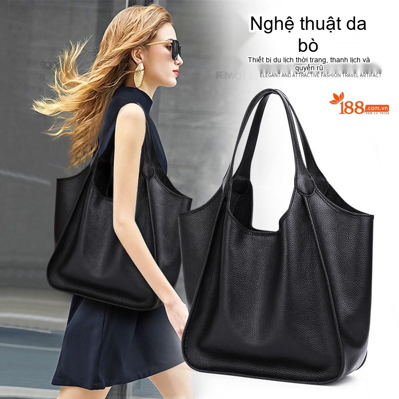 Túi Tote Nữ Da Bò Sức Chứa Lớn Đeo Vai Phong Cách Tiểu Thư Màu Đen