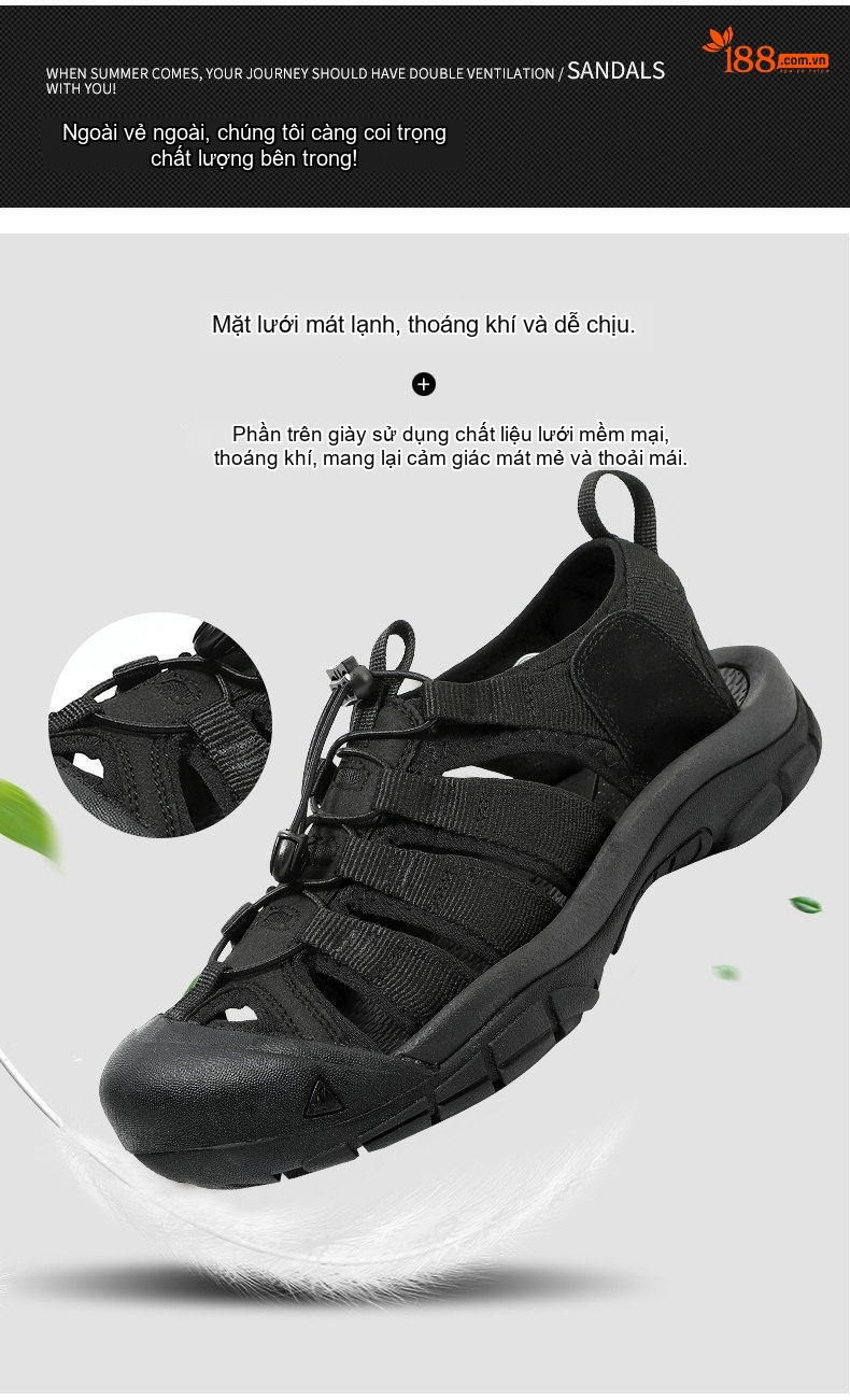 Dép Sandal Nam Bít Mũi Đi Biển Đế Dày Thoáng Khí Đế Cao 3cm chi tiết 6