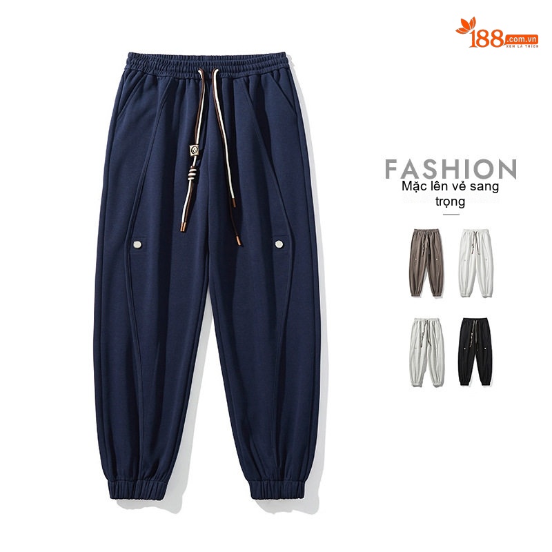 Quần Jogger Nam Dáng Dài Bo Ống Rộng Thoải Mái Màu Xám, Trắng Sọc, Đen, Xanh Navy