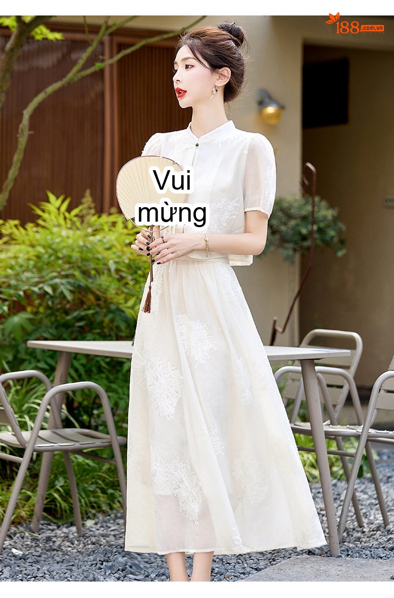 Váy Bộ Quốc Phong Cách Tân Nữ Thiết Kế Áo Quần Rời Thanh Lịch Màu Trắng chi tiết 15