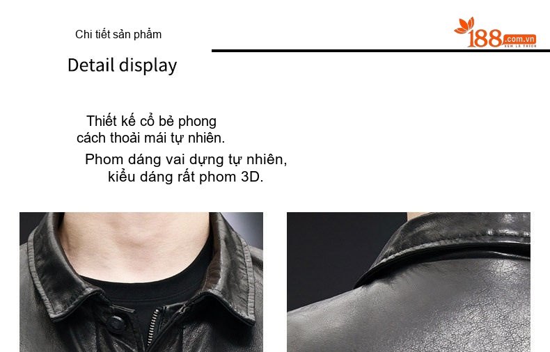 Áo Khoác Da Nam Da Bò Hàng Hiệu Cổ Bẻ Ngắn Tay Dài Màu Đen chi tiết 9