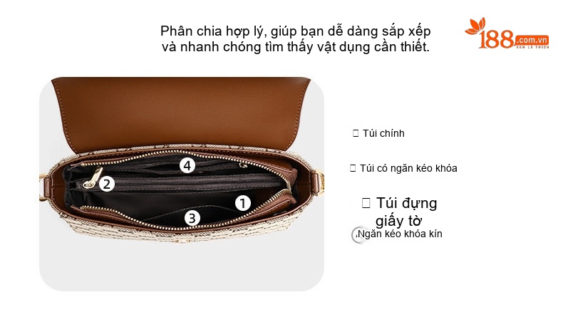 Túi Đeo Chéo Nữ Da Bóng Họa Tiết Khóa Cài Phong Cách Trung Niên, Túi Vuông Nhỏ Sức Chứa Lớn Màu Nâu, Kem chi tiết 3