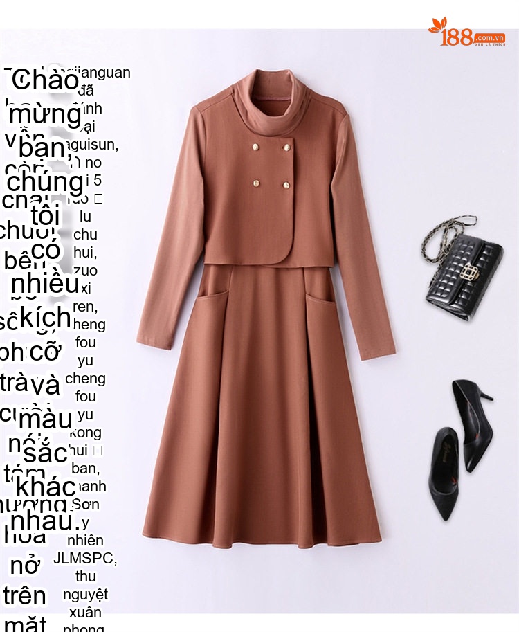 Váy Liền Thân Nữ Thiết Kế Giả Hai Lớp dáng chữ A Sang Trọng Màu Nâu, Đen, Xanh Olive chi tiết 3