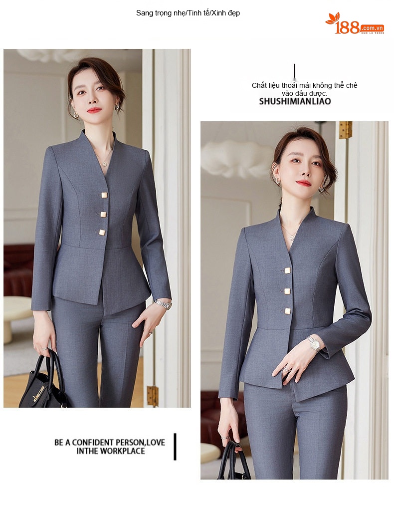 Bộ Vest Công Sở Nữ Quần/Chân Váy Thanh Lịch Màu Xám, Đen, Xanh Navy chi tiết 15