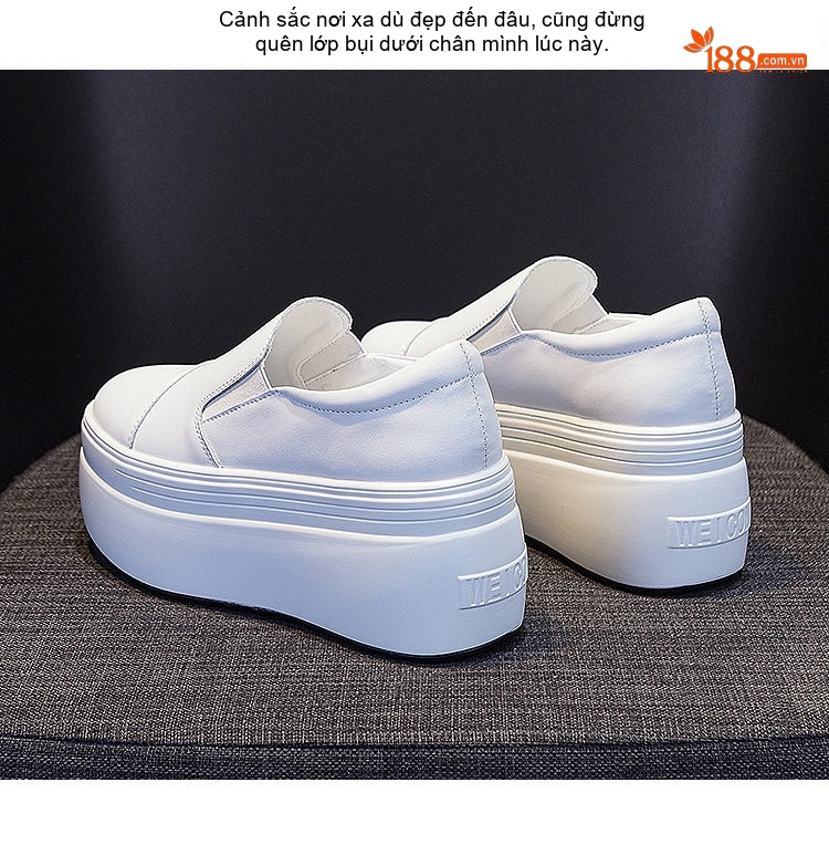 Giày Lười Nữ Da Bóng Đế Xuồng Chiều Cao Đế Khoảng 5cm Màu Trắng, Đen chi tiết 20