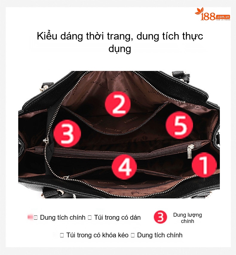 Túi Đeo Vai Nữ Da Bò Lớp Đầu Túi Tote Lớn Đựng Đồ Thời Trang Màu Đen chi tiết 7