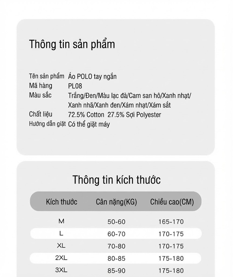 Áo Polo Nam Cotton Pique Cổ Bẻ Ngắn Tay Thoáng Mát Màu Trắng, Đen, Xám, Xanh... chi tiết 10
