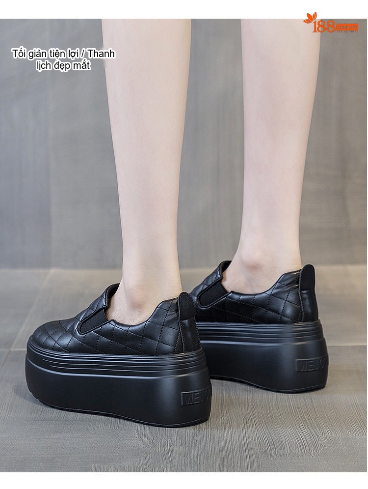 Giày Lười Nữ Da Bóng Chiều Cao Đế 8cm Màu Đen, Trắng chi tiết 12