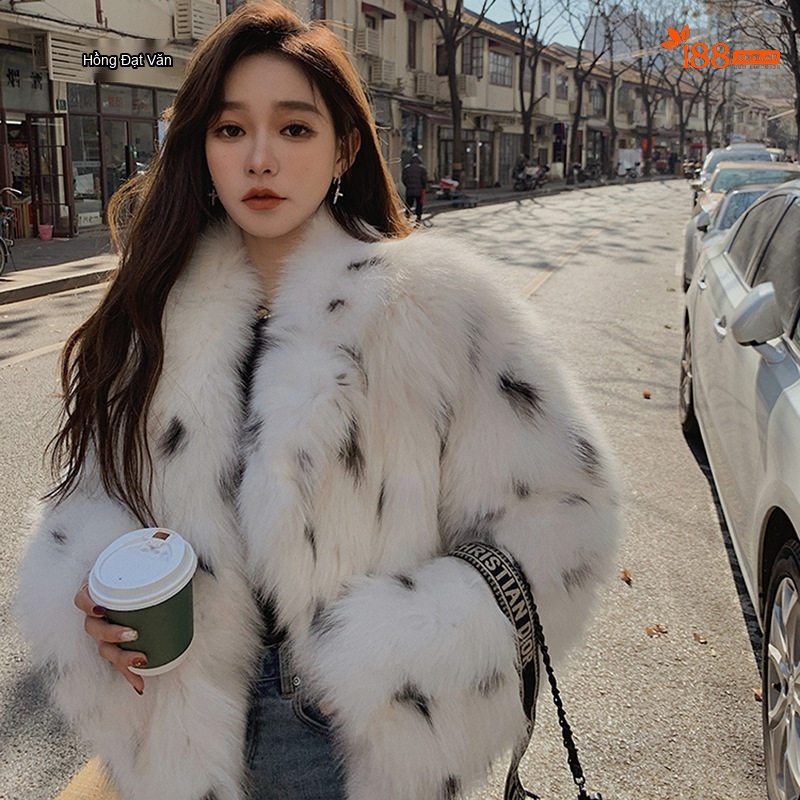 Áo Khoác Lông Nữ Họa Tiết Da Báo Kiểu Dáng Ngắn Cổ chữ Vest Giữ Ấm Mùa Đông