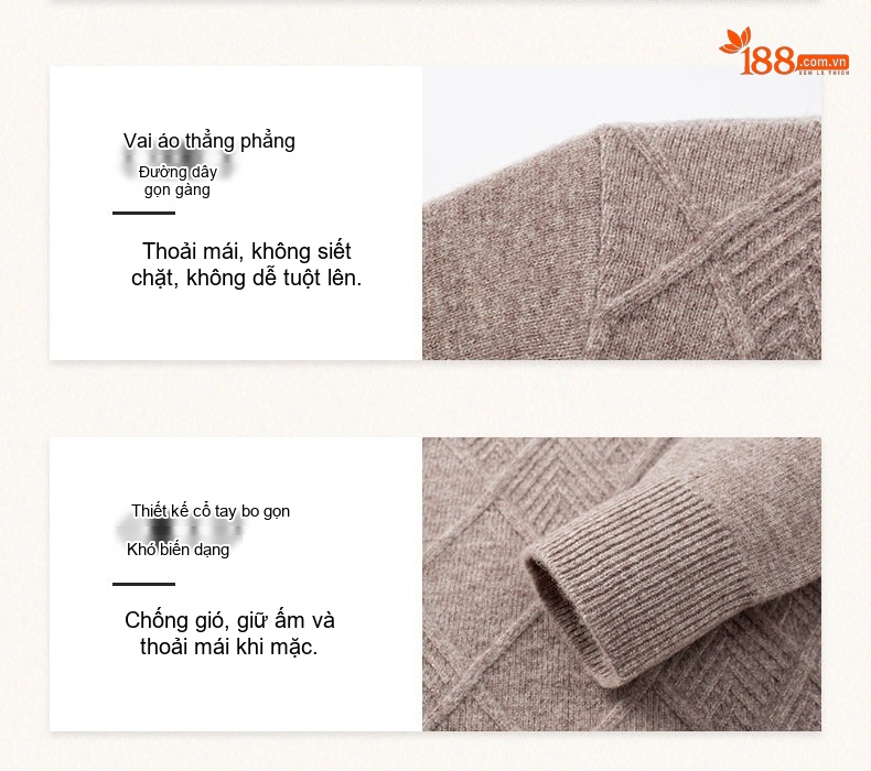 Áo Len Nam 100% Lông Cừu Cổ Tròn Họa Tiết Trám Ấm Áp Màu Be, Xám Đậm, Xám chi tiết 6