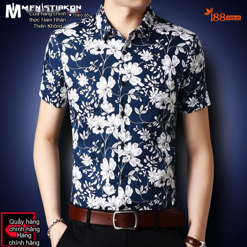 Áo Sơ Mi Tay Ngắn Nam Cotton Họa Tiết Hoa Lá Phong Cách Trung Niên Màu Đỏ, Trắng, Đen, Xanh Navy...