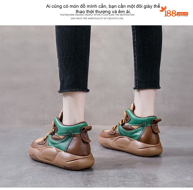 Giày Boot Nữ Da Bò Cổ Cao Thắt Dây Chiều Cao Đế Khoảng 5cm Màu Nâu, Vàng Be, Xanh Lá chi tiết 16